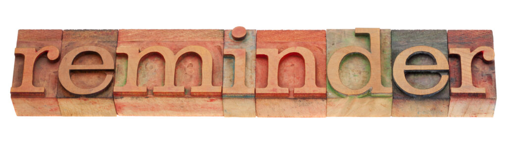 reminder word in letterpress type