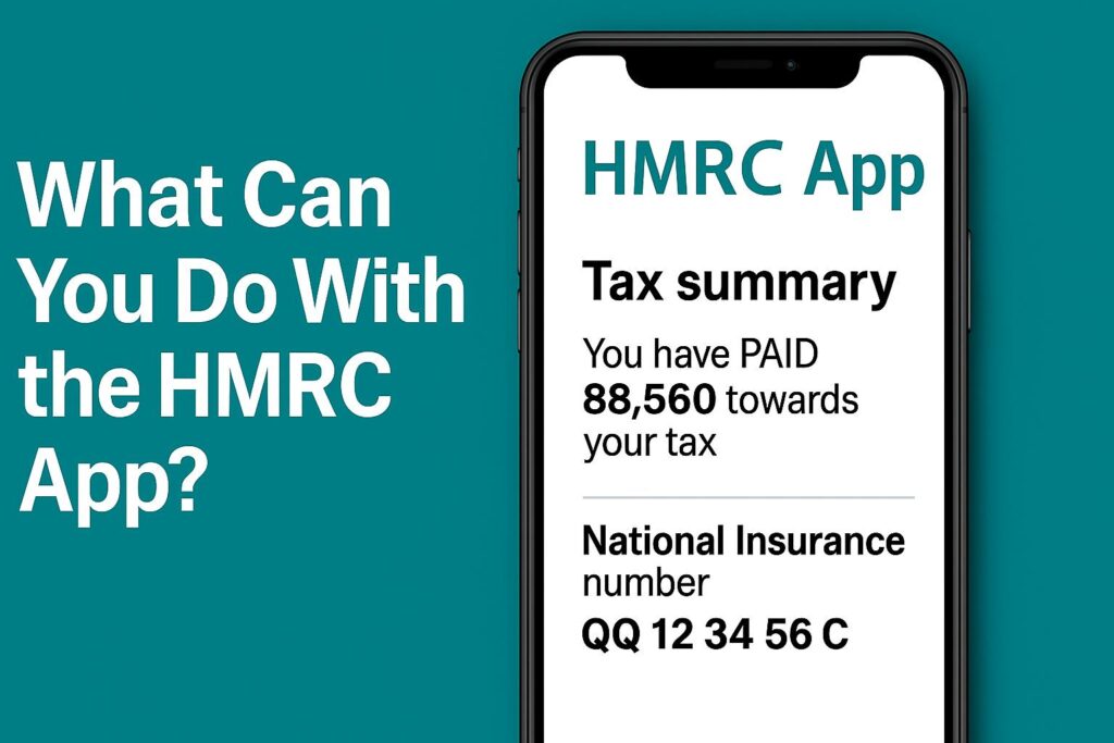 HMRC app home screen showing tax summary and National Insurance number on an iPhone