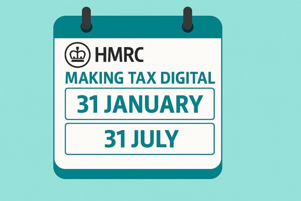 HMRC making tax digital payment dates calendar showing 31 January and 31 July