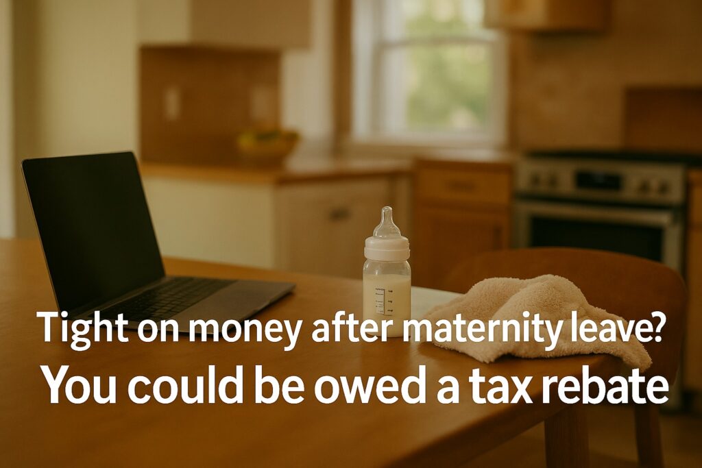 checking tax rebate after maternity leave on laptop